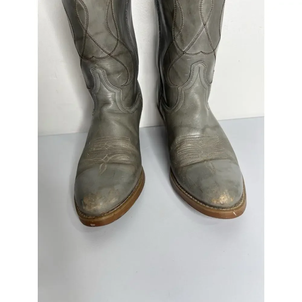 Vintage Acme Men's Gray Leather Western Cowboy Boot Men’s Size 9.5D